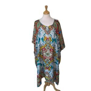 JOHNNY WAS 100% Silk Dandridge Poncho Caftan Dress Swim CoverUp Small